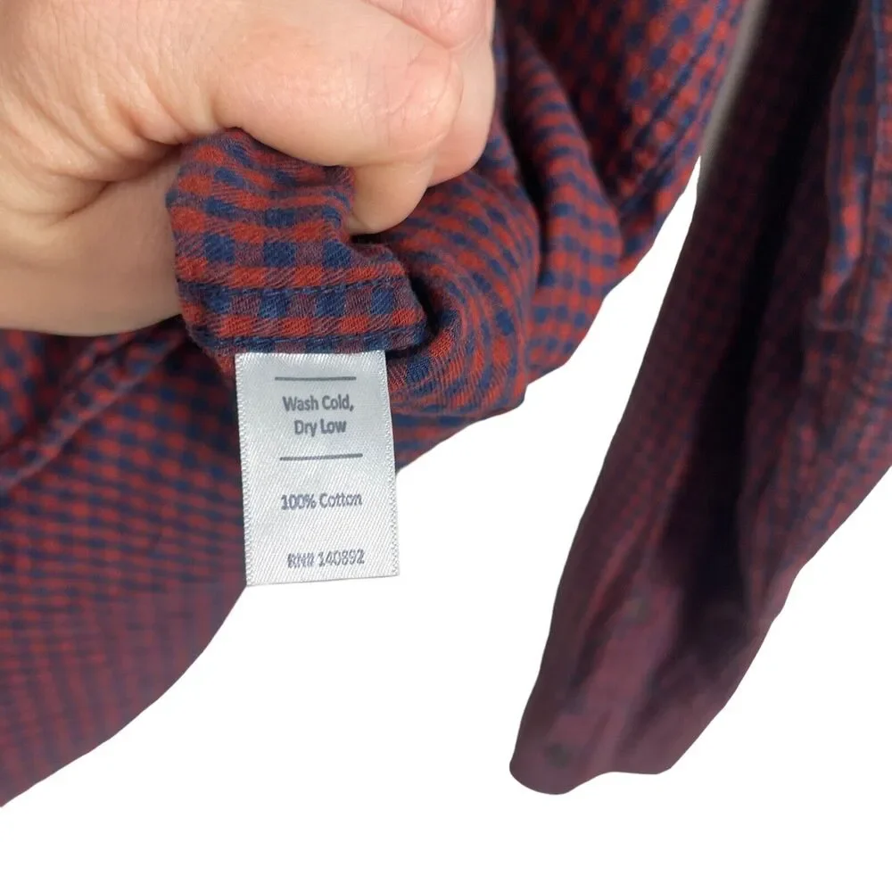 Marine Layer Blue Red Plaid Long Sleeve Button Down Shirt 100% Cotton Mens Large - Picture 6 of 7